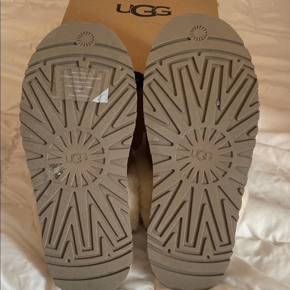 UGG Tan and Cream Disquette Sheepskin Slippers - Picture 4 of 6